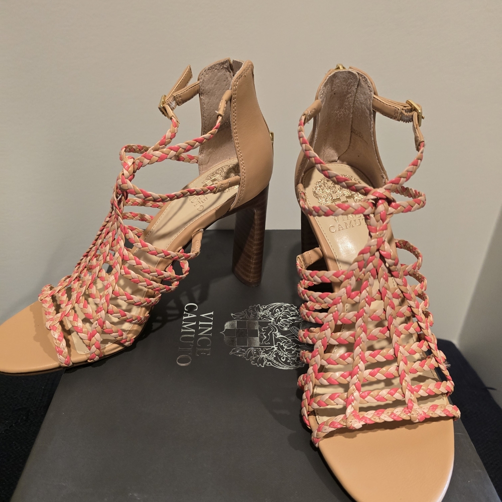 Vince Camuto Women's Tan and Pink Strappy Heels - Picture 2 of 8